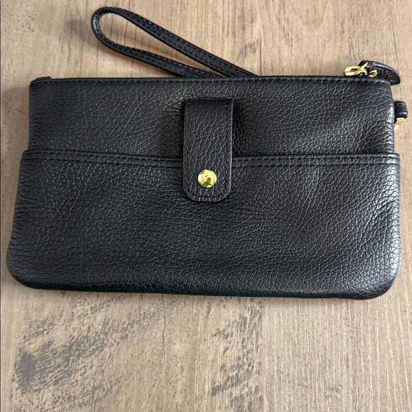 Lodis Black Leather Wristlet Purse Clutch with Gold Detail Hardware - Picture 4 of 6